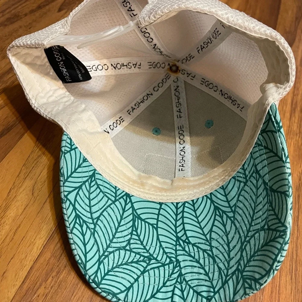 Fashion Code Aloha Hawaii Trucker Hat Mens OS Teal White Tropical Leaf Snapback